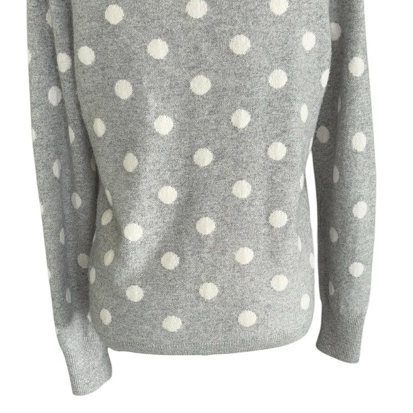 J. Crew Heather Gray Cashmere Navy Bow Detail Polka Dot Crewneck Sweater - M - Picture 10 of 14